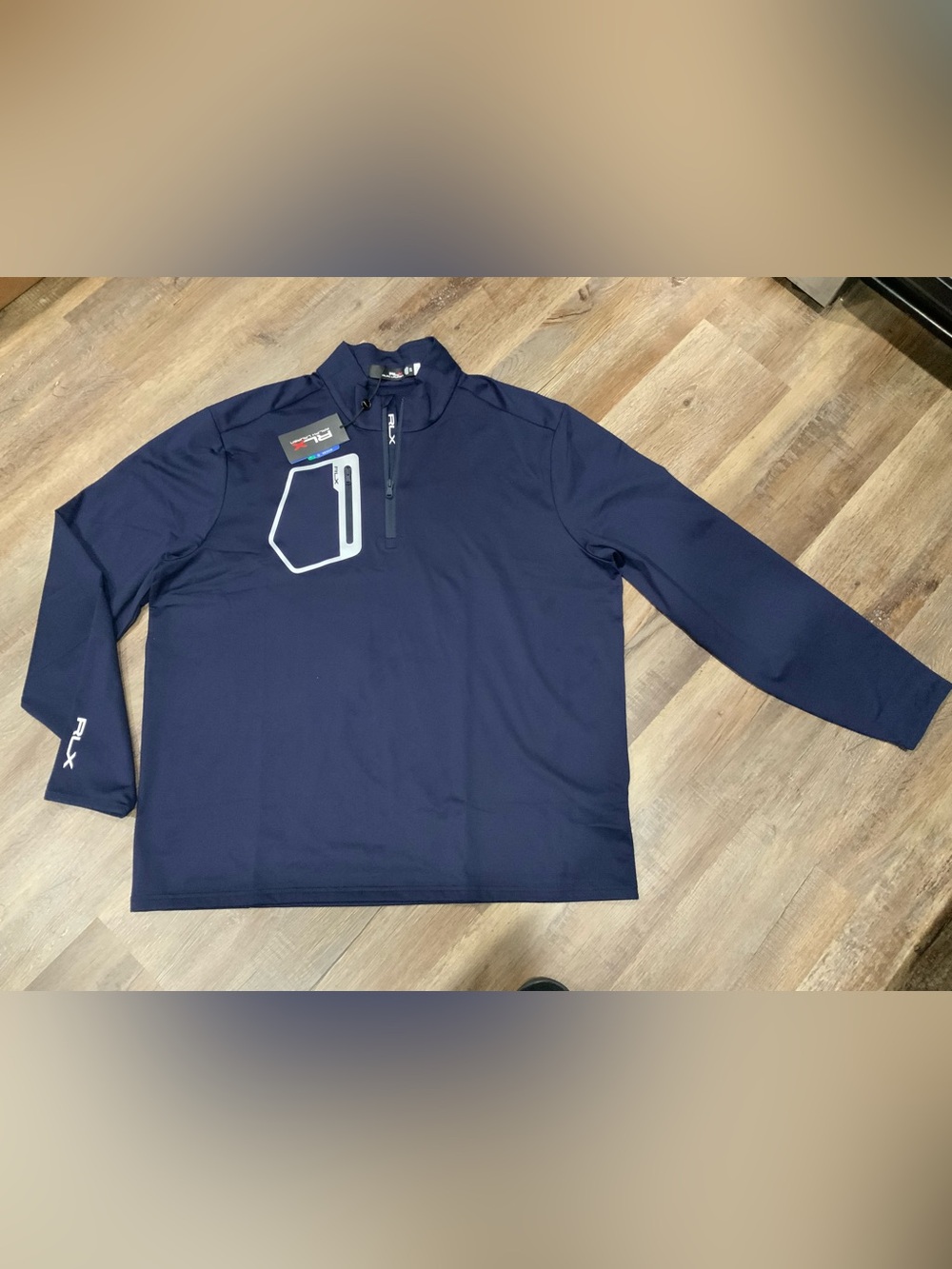 New RLX Ralph Lauren Performance 1/4 Zip Navy Blue Golf Shirt Men's Sz 2XL